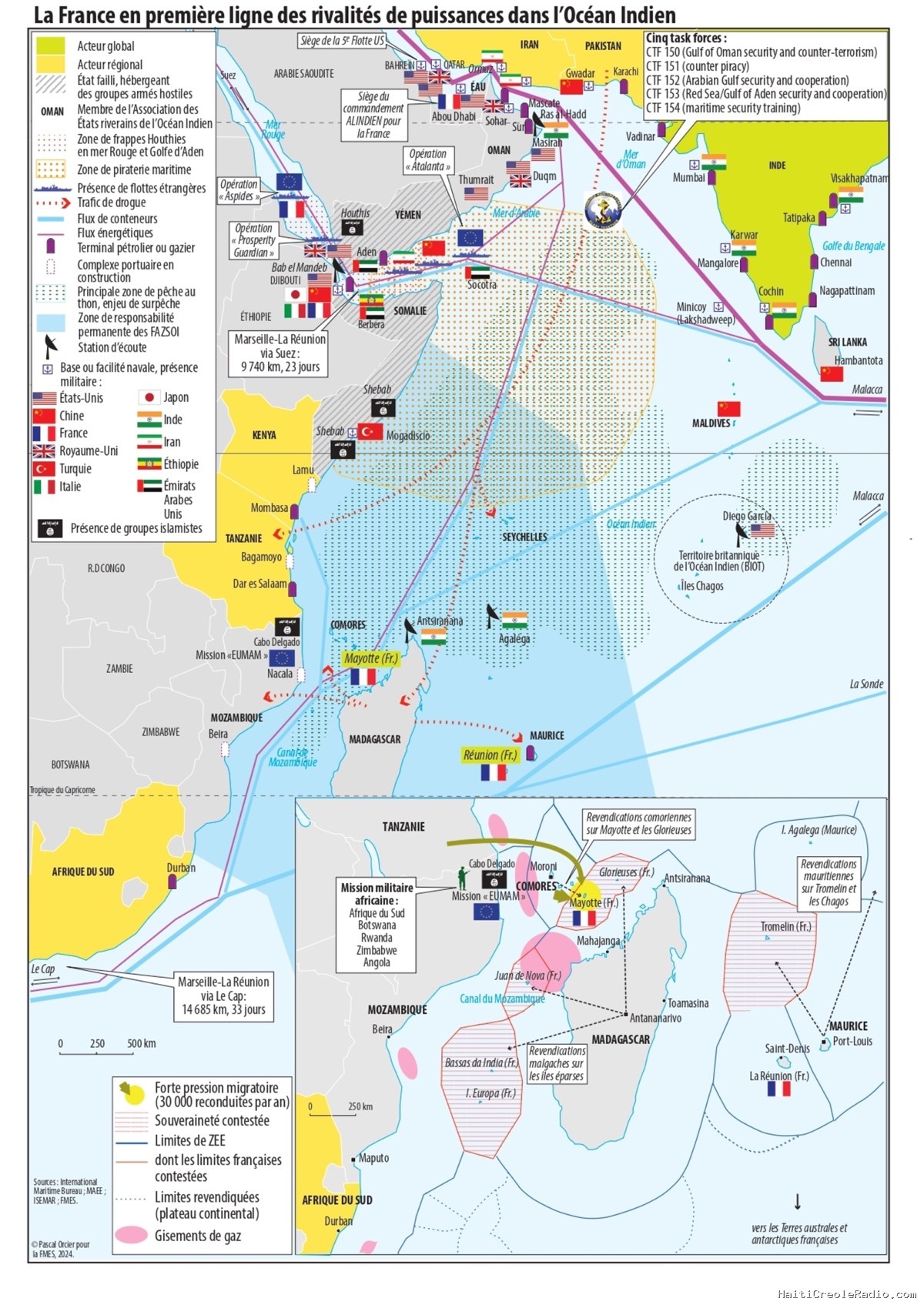 Carte commentée. La France en première ligne des rivalités de puissances dans l'océan Indien