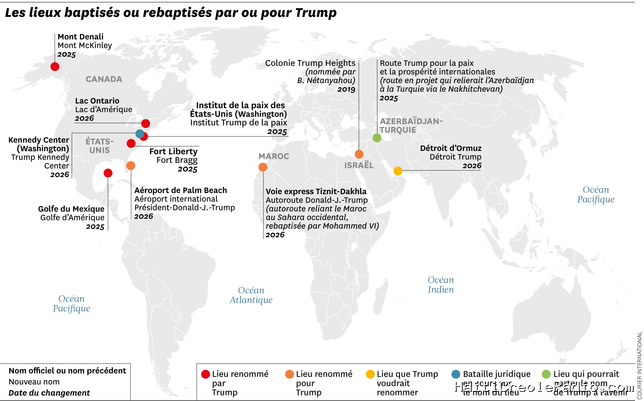 Ces lieux rebaptisés par (ou pour) Donald Trump dans le monde