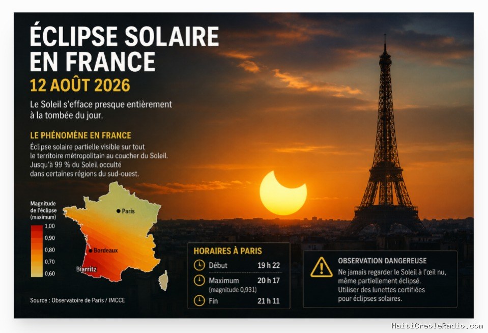 France | Eclipse solaire du 12 août 2026 : le Soleil s’efface presque entièrement à la tombée du jour
