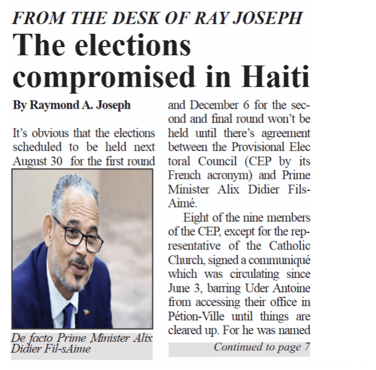 FROM THE DESK OF RAY JOSEPH : The elections compromised in Haïti