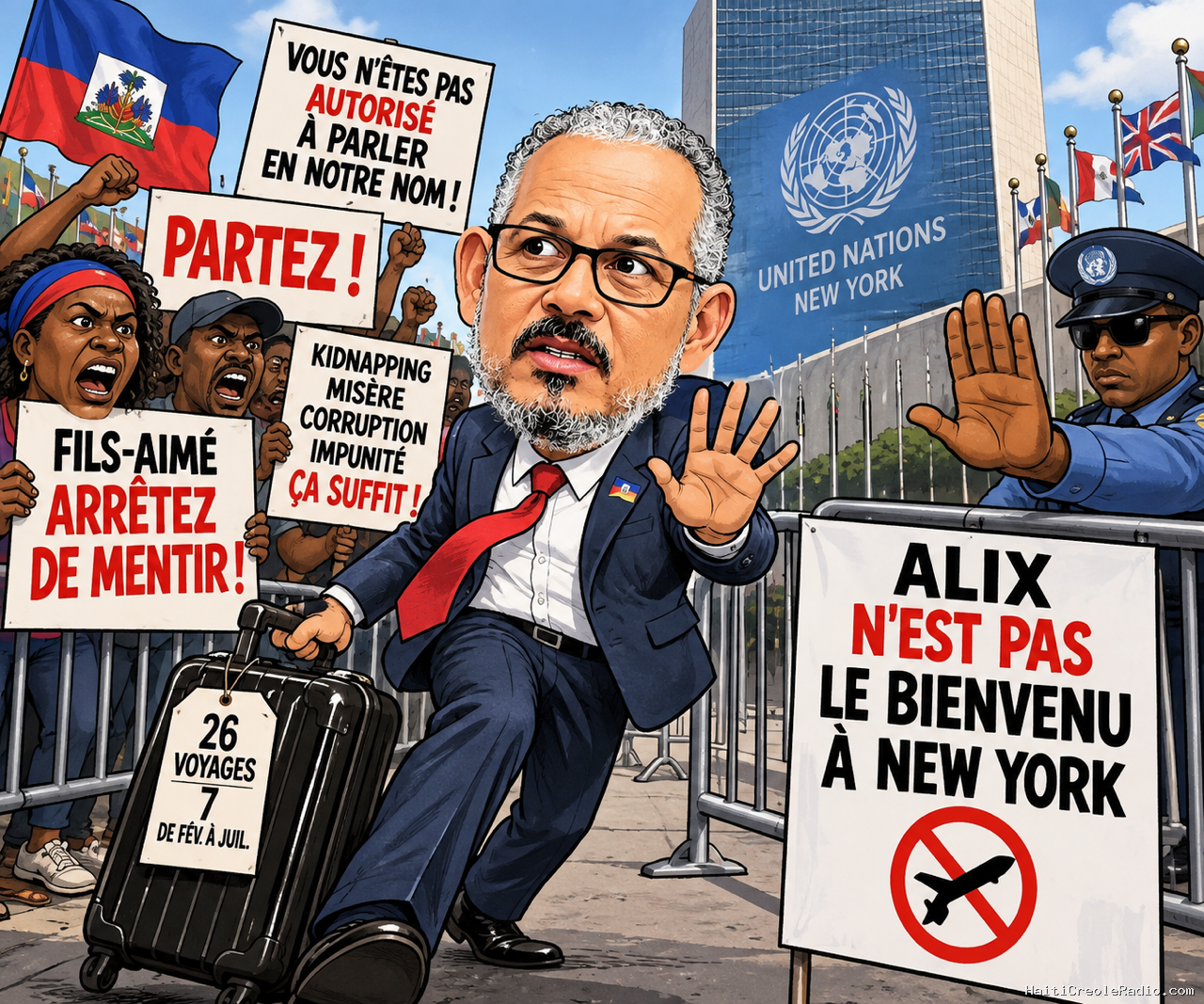 Haïti–ONU | « Fils-Aimé, arrêtez de mentir ! » : des Haïtiens annoncent des pancartes de protestation à New York contre le Premier ministre de facto