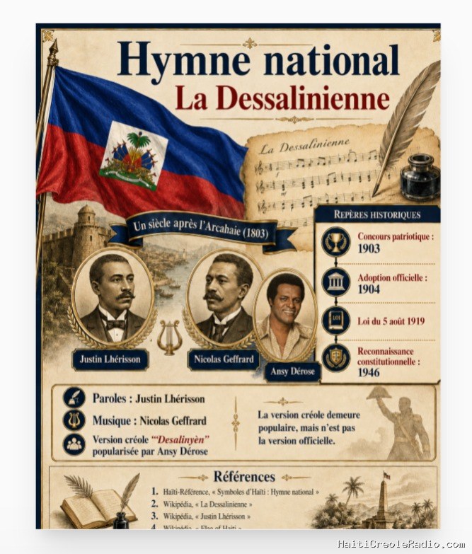 Hymne national d’Haïti | « La Dessalinienne », adoptée en 1904, légalisée en 1919, constitutionnalisée en 1946