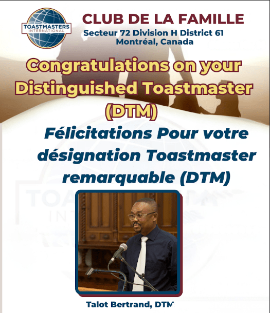 L’haïtien Talot Bertrand décroche la plus haute distinction de Toastmasters International