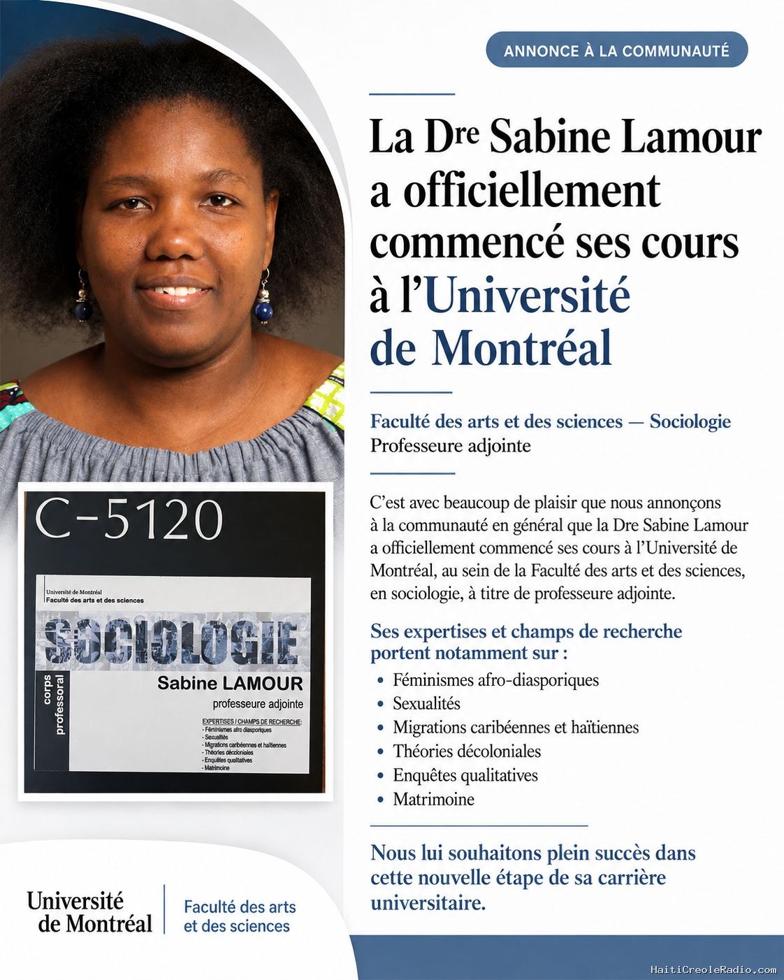 La Dre Sabine Lamour fait son entrée à l’Université de Montréal