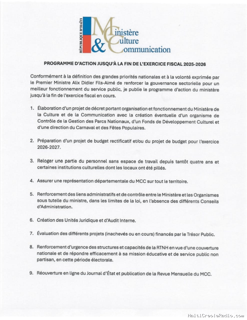 Le Ministère de la Culture promet 25 chantiers avant le 1er octobre 2026 : réforme administrative, patrimoine, RTNH et Coupe du monde au menu
