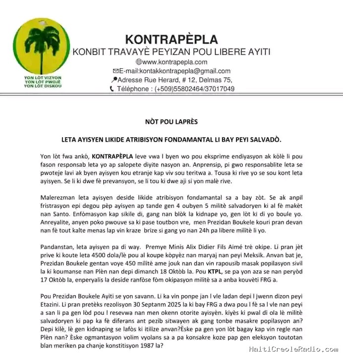 Quand KONTRAPÈPLA dénonce une « liquidation » de la souveraineté haïtienne