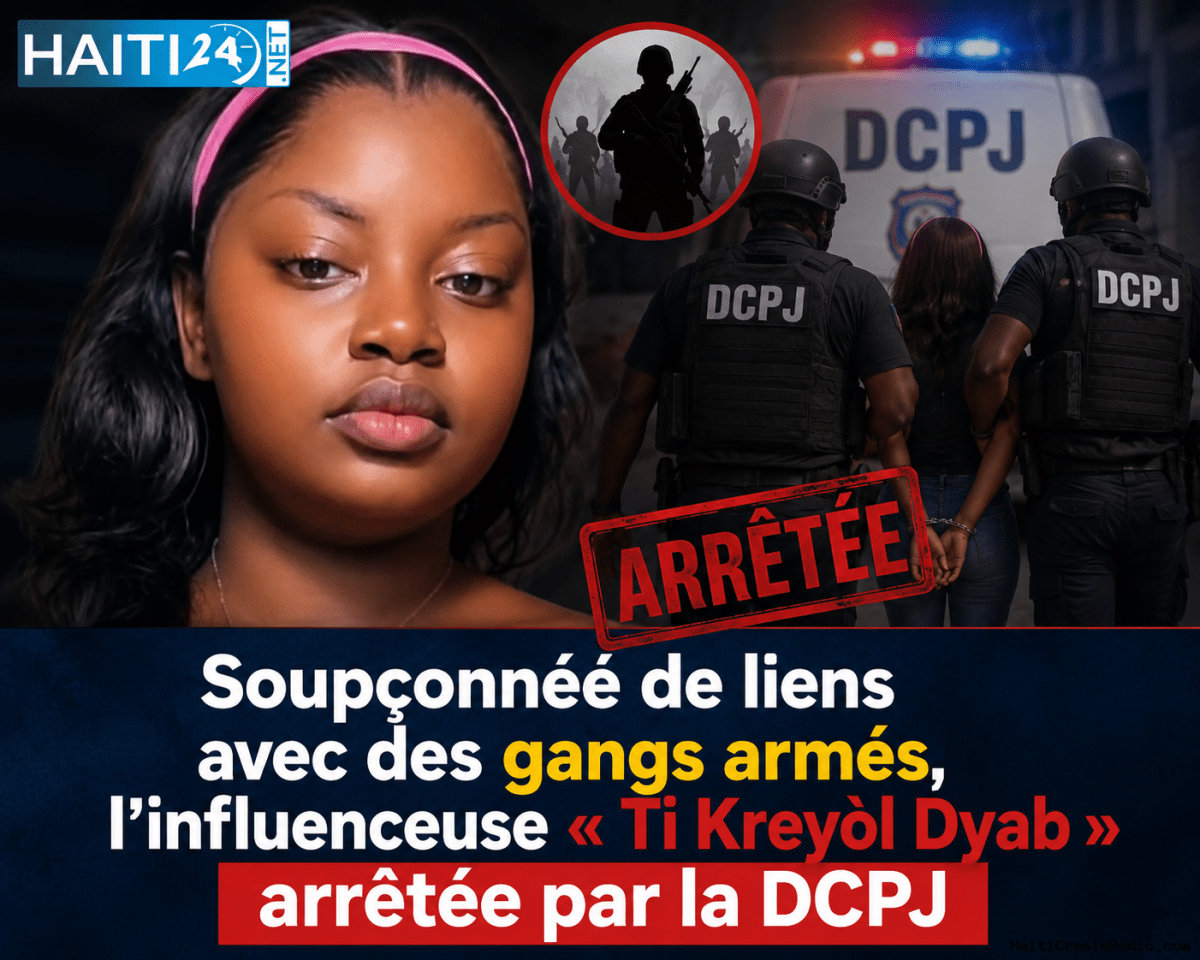 Soupçonnée de liens avec des gangs armés, l’influenceuse « Ti Kreyòl Dyab » arrêtée par la DCPJ