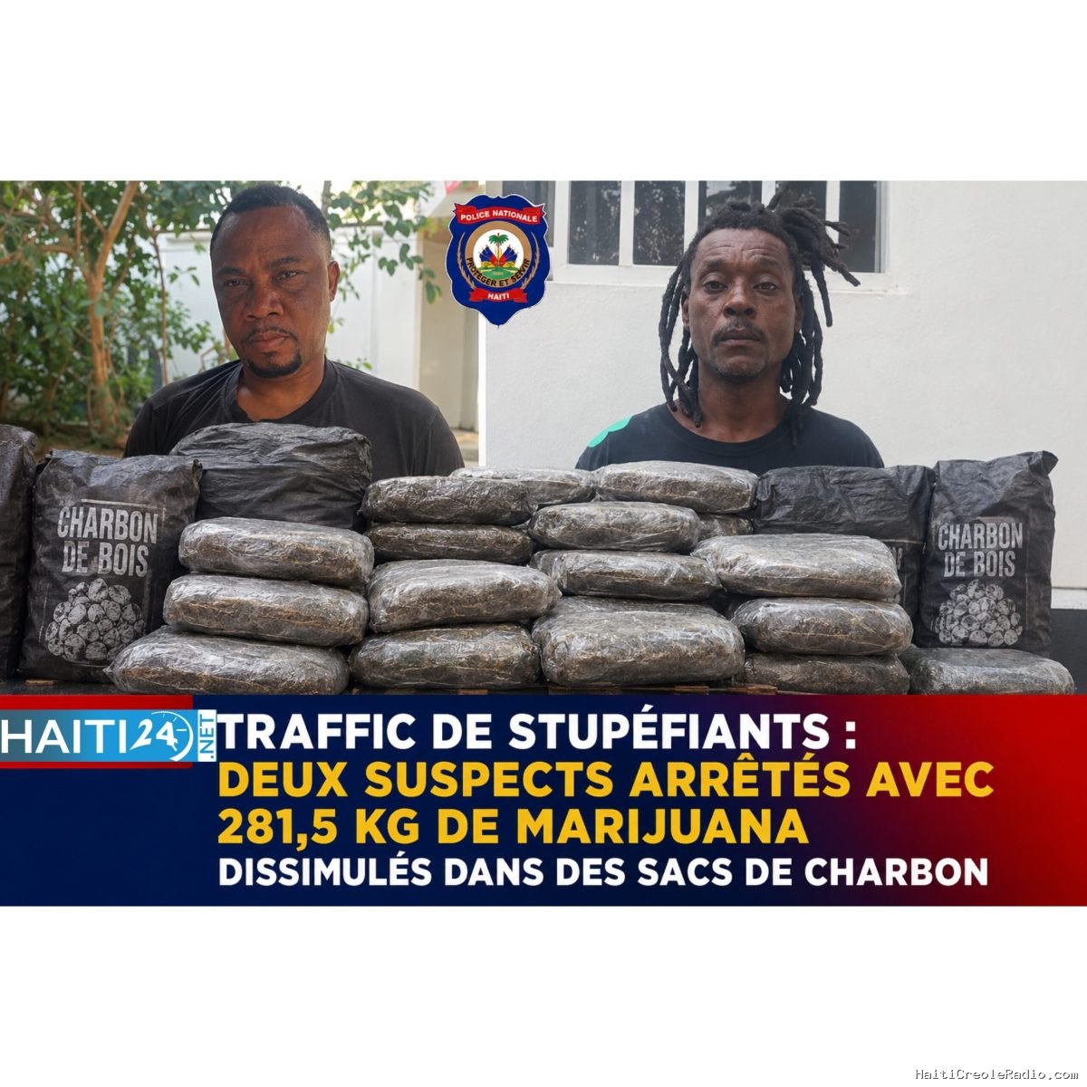 Trafic de stupéfiants : deux suspects arrêtés avec 281,5 kg de marijuana dissimulés dans des sacs de charbon