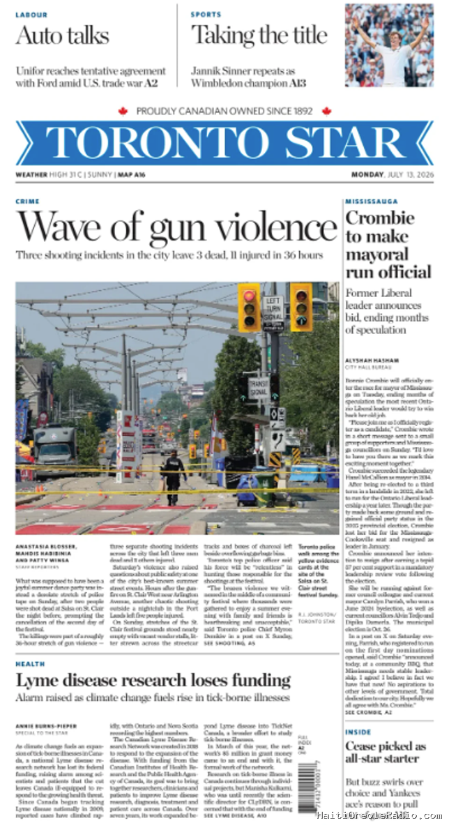 Trois morts et onze blessés à Toronto, “devenue sourde au vacarme de la violence”