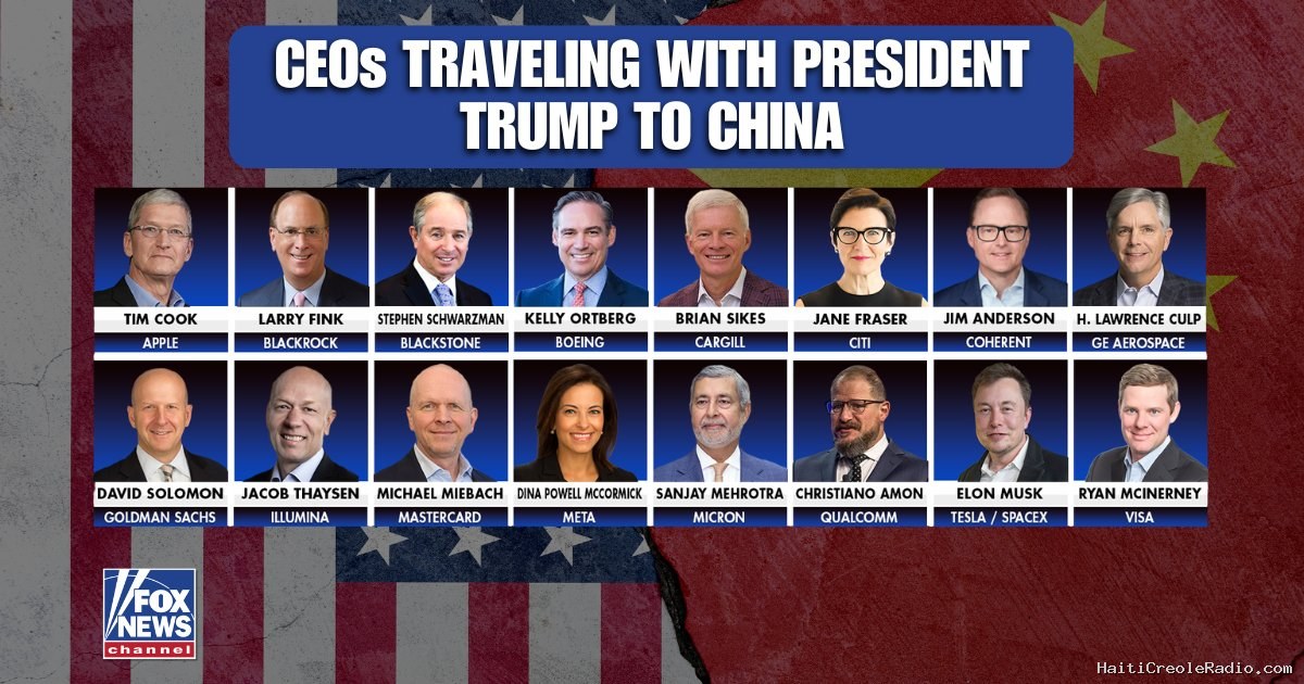 Trump s’envole pour la Chine avec une délégation de géants de la tech, dont Elon Musk et Tim Cook